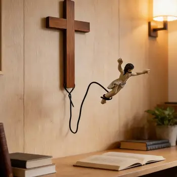 Decoración de Pared de Jesús Saltando, Estatua Religiosa Humorística, Decoración de Jesús para el Hogar Cristiano, Sala de Estar, Dormitorio, Casa de Campo, Interior 1