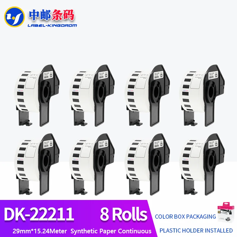 

8 Rolls Generic DK-22211 Label 29mm*15.24M Continuous Compatible for Brother Printer QL-570/700 All Include Plastic Holder