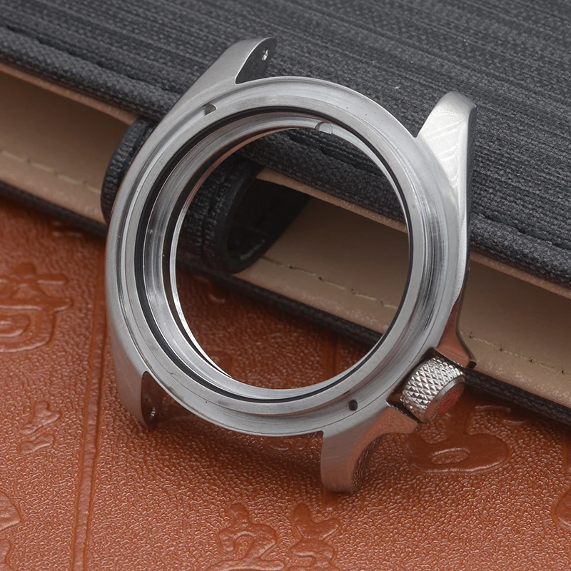 41mm Black Silver Waterproof Men's Watch Case with Crown at 3.8