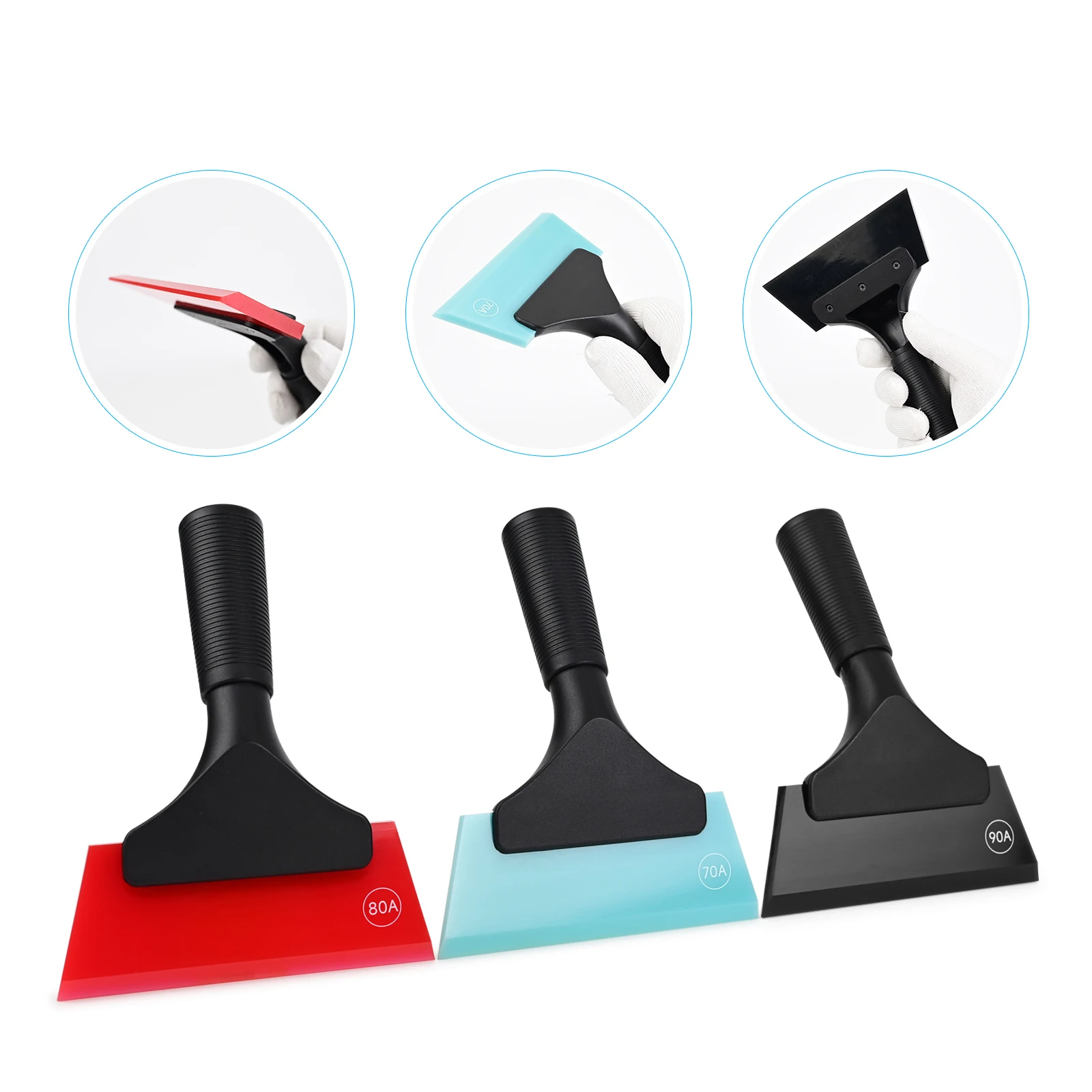 FOSHIO 3pcs Glass Cleaning Scraper Soft Rubber Blade Water Snow Removal Handheld Wiper Household Car Window Squeegee Shovel Tool