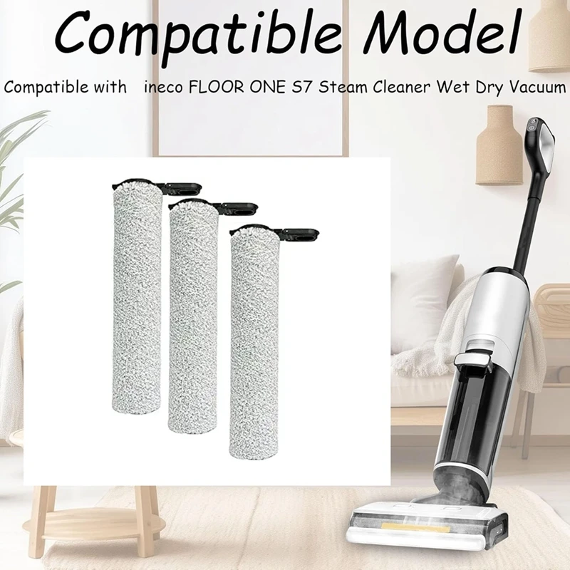 3 Pcs Roller Brush For Tineco Floor ONE S7 Steam Floor Scrubber Cleaner Roller Brush Spare Part Replacement Accessories 5