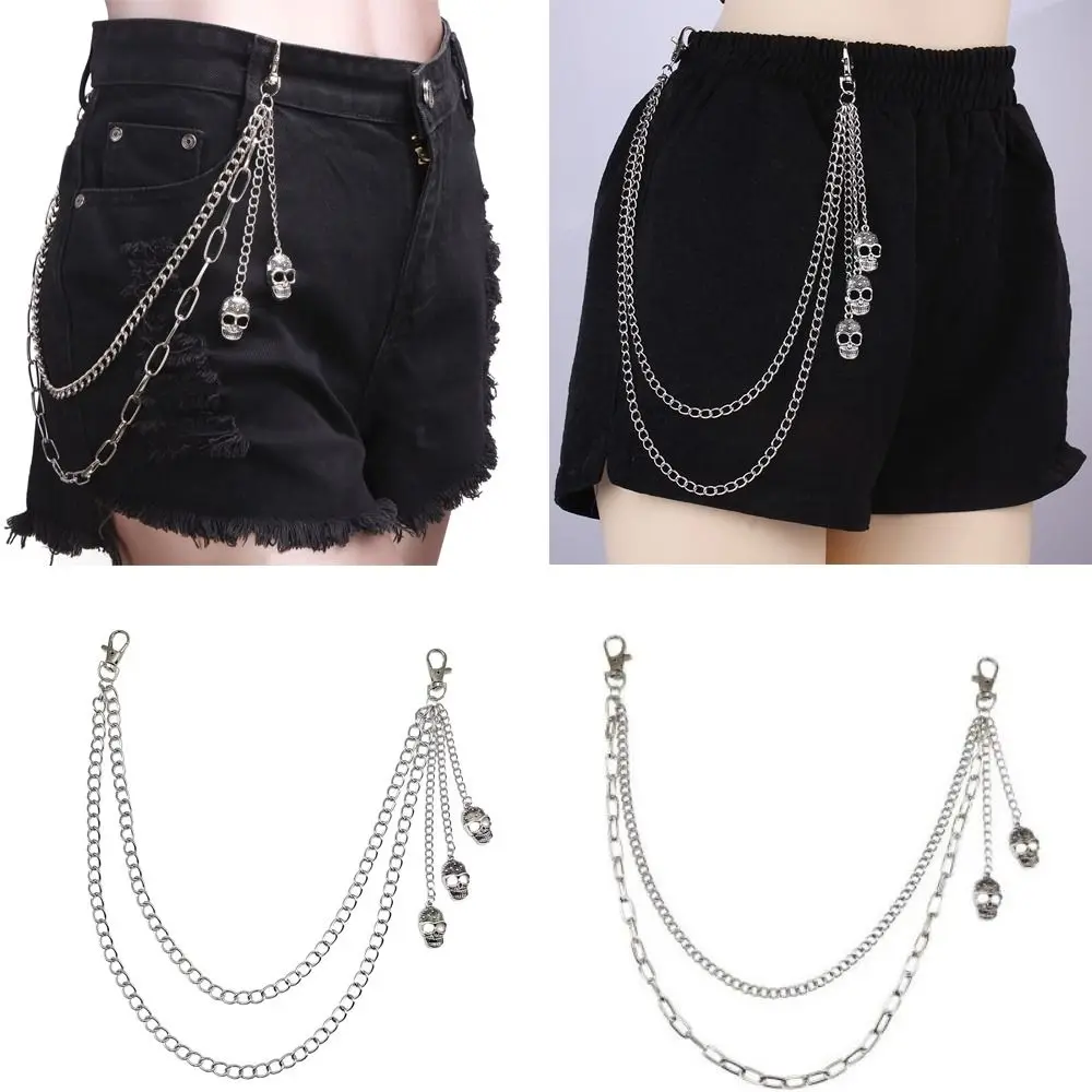 Silver Metal Alloy Skull Waist Chain Belt for Men and Women