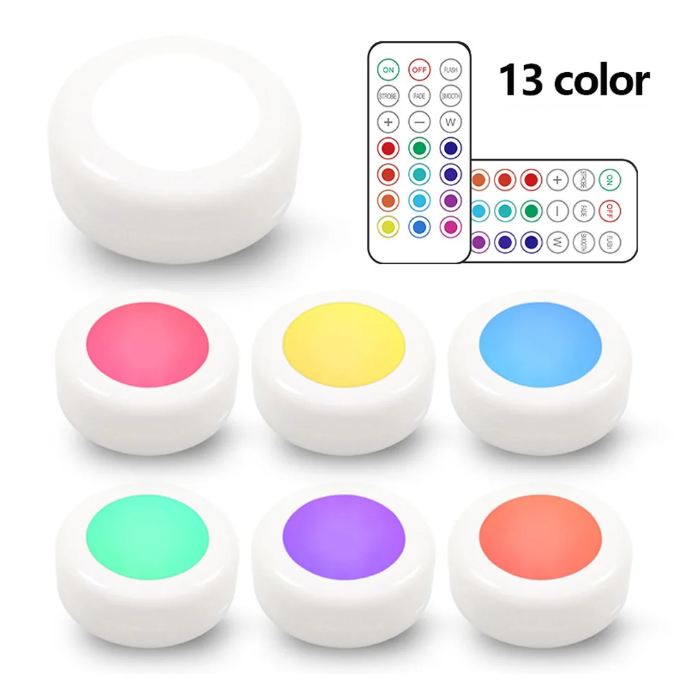 

LED Under Cabinet RGB 12 Colors Light Dimmable Touch Sensor LED Puck Lights For Cupboard Close Wardrobe Stair Hallway Night Lam