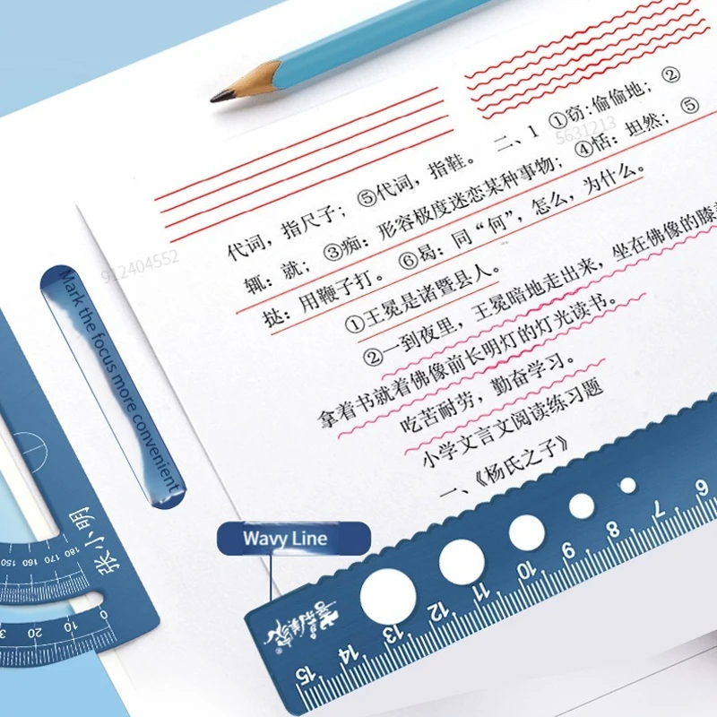 4 In 1 알루미늄 합금 눈금자 편지지 세트 알루미늄 합금 다기능 조합 눈금자 그리기 용 삼각형 각도기