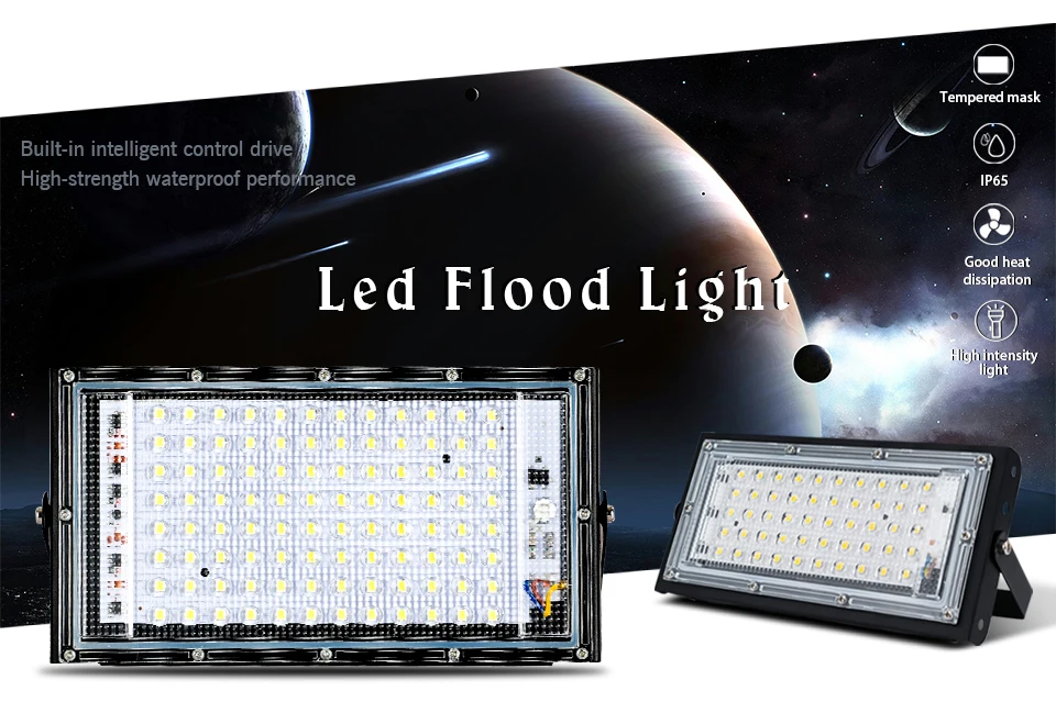 Description Picture 2 of item50W 100W Waterproof IP65 LED Flood Light AC 220V 110V Spotlight Outdoor Garden Lighting Led Reflector Cast Light Floodlights