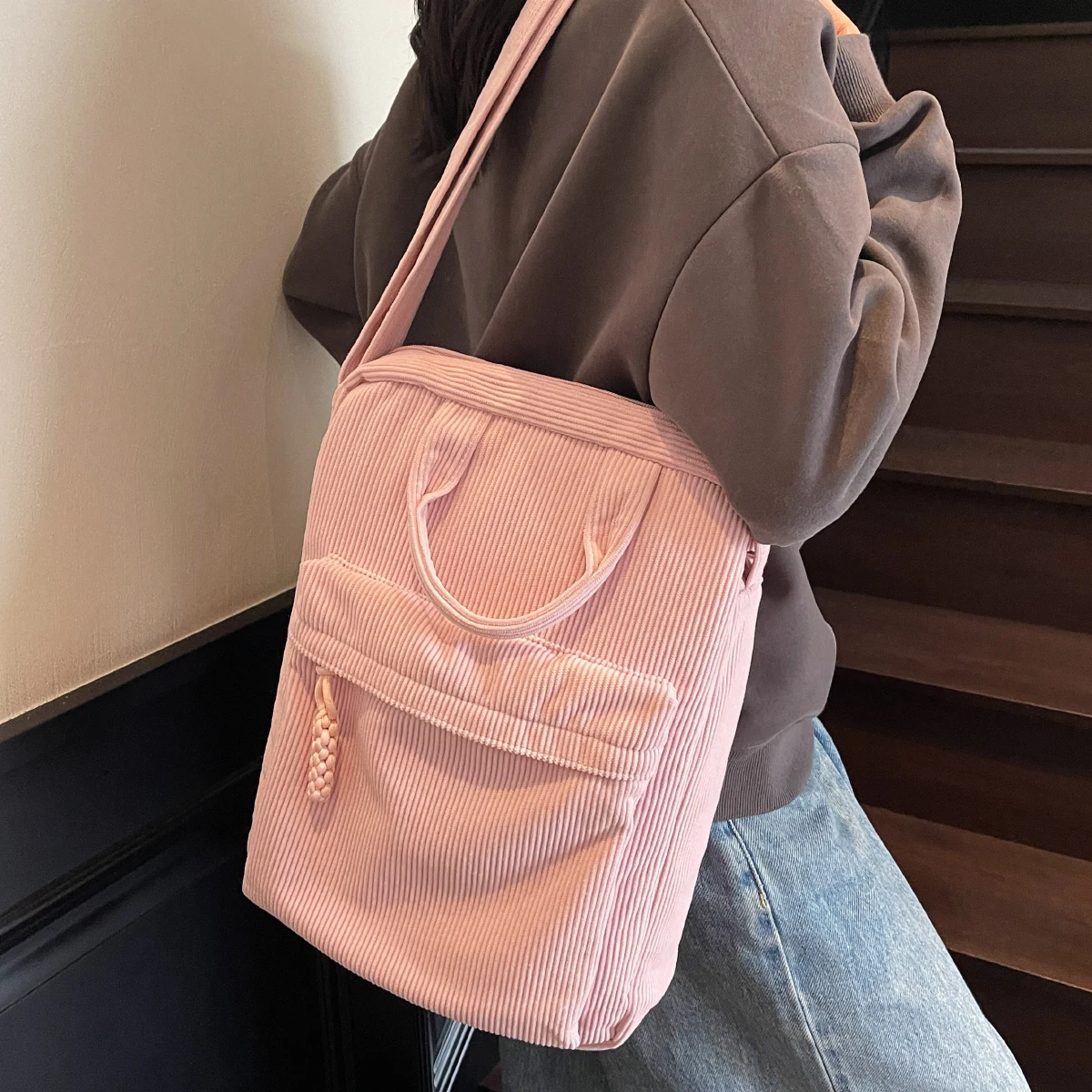 2025 New Corduroy Bag for Women, Fashionable Large-Capacity Handbag, Versatile Class Bag, Can Be Carried by Hand, Shoulder Bag, Crossbody Tote Bag