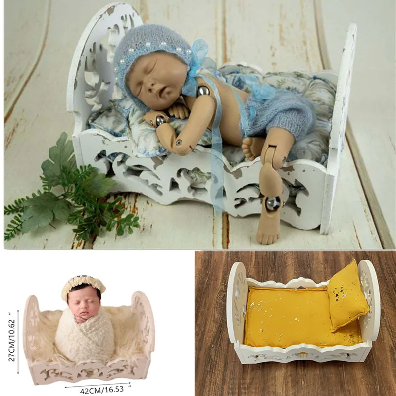 Newborn Photography Props Small Bed Newborn Small Wooden Bed Full-moon Baby Photo Hollow Bed Posing Props For Studio