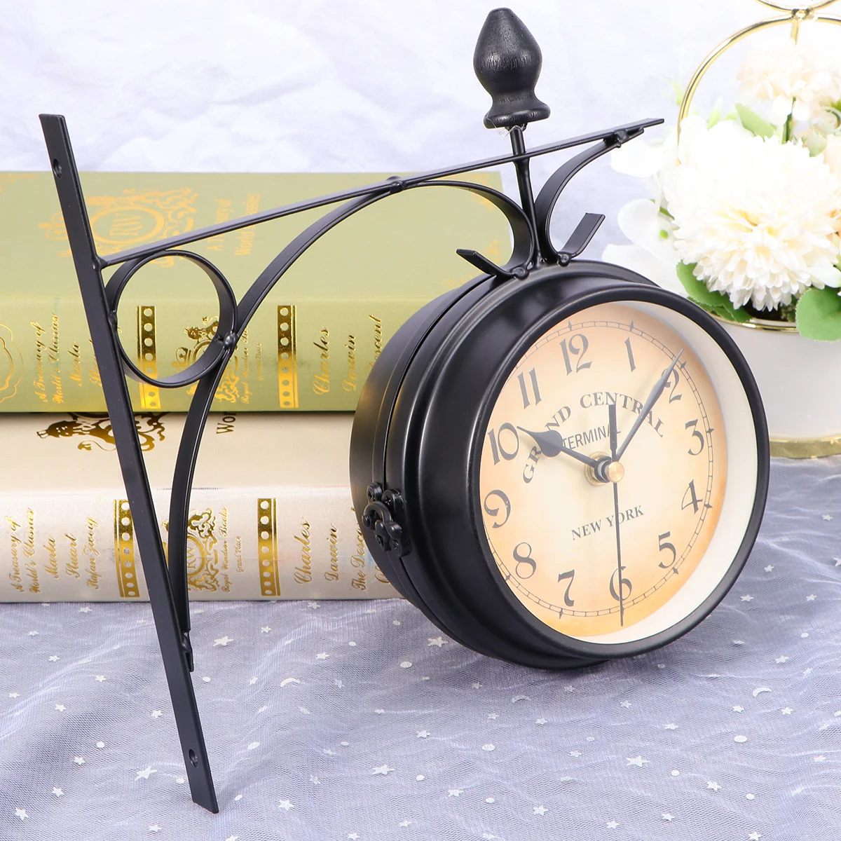 

Clock Wall Retro Double Decor Sided Hanging Clocks Vintage Iron Home Outdoor Round Station Large Rustic Garden Digital Train
