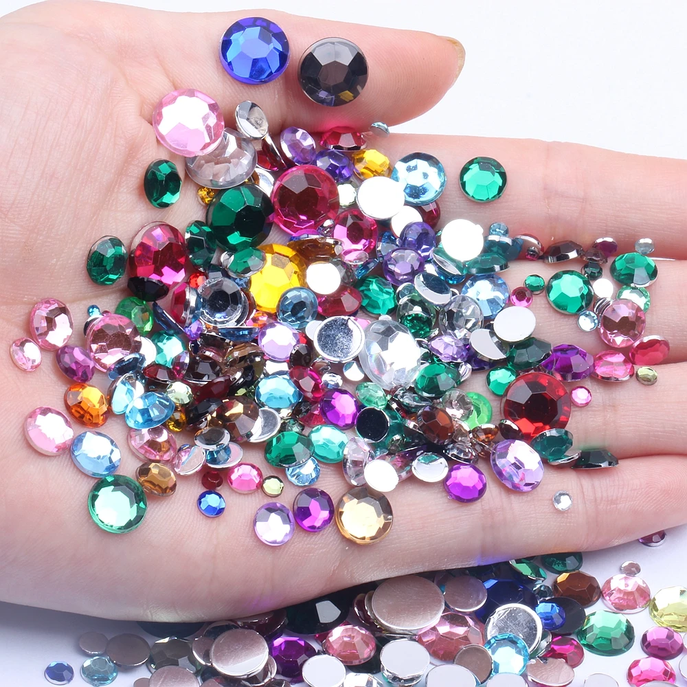 

Mix Size 2-10mm 1300pcs Acrylic Rhinestones Flatback Facets Round Glue On Sparkling Nail Art Decorations Clothing Decorations