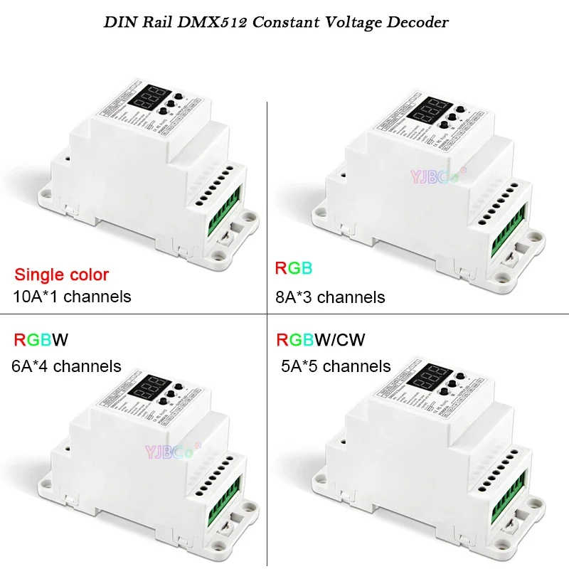 1CH 3CH 4CH 5CH DIN Rail Constant Voltage DMX512 Decoder 12V-24V DMX512/1990 PWM RJ45 Single color/RGB/RGBW/RGBCW LED Controller 5a x 4ch waterproof dmx512 decoder rgbw led controller 12v dc 24v input dmx512 1990 output pwm for constant voltage led lamps