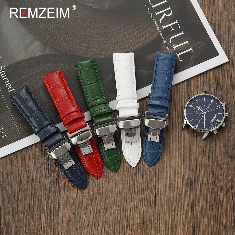 Butterfly Clasp Bamboo Pattern Casual Leather Watch Strap