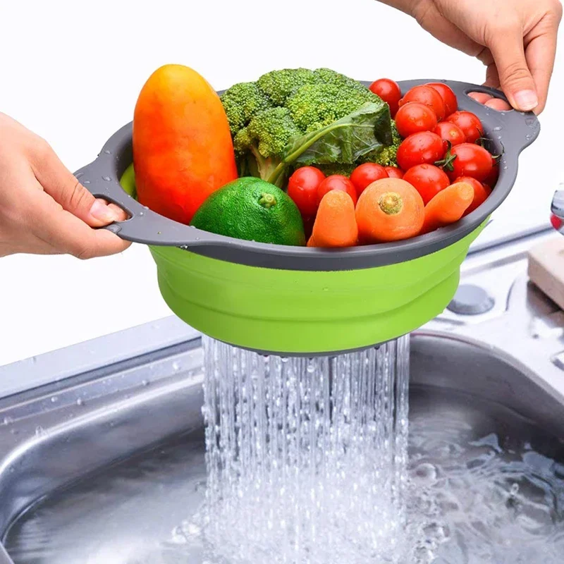 

Folding Silicone Drain Basket, Fruit and Vegetable Washing Strainer, Colander, Collapsible, Home Kitchen Storage, Cleaning Tool