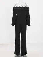 بذلات جمبسوت دانتيل مرقعة طويلة بدون أكمام للنساء ، رقبة قارب ، بذلات لعب أنيقة للحفلات ، موضة مسائية ، جديد ، صيف ، 13DB4240 ، 1