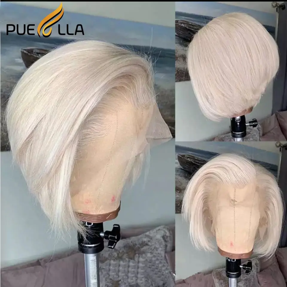 

Platinum Blonde Short Bob Human Hair Lace Front Wigs For Women Honey Brown 613 Colored Pixie Cut Grey White Transparent Wig