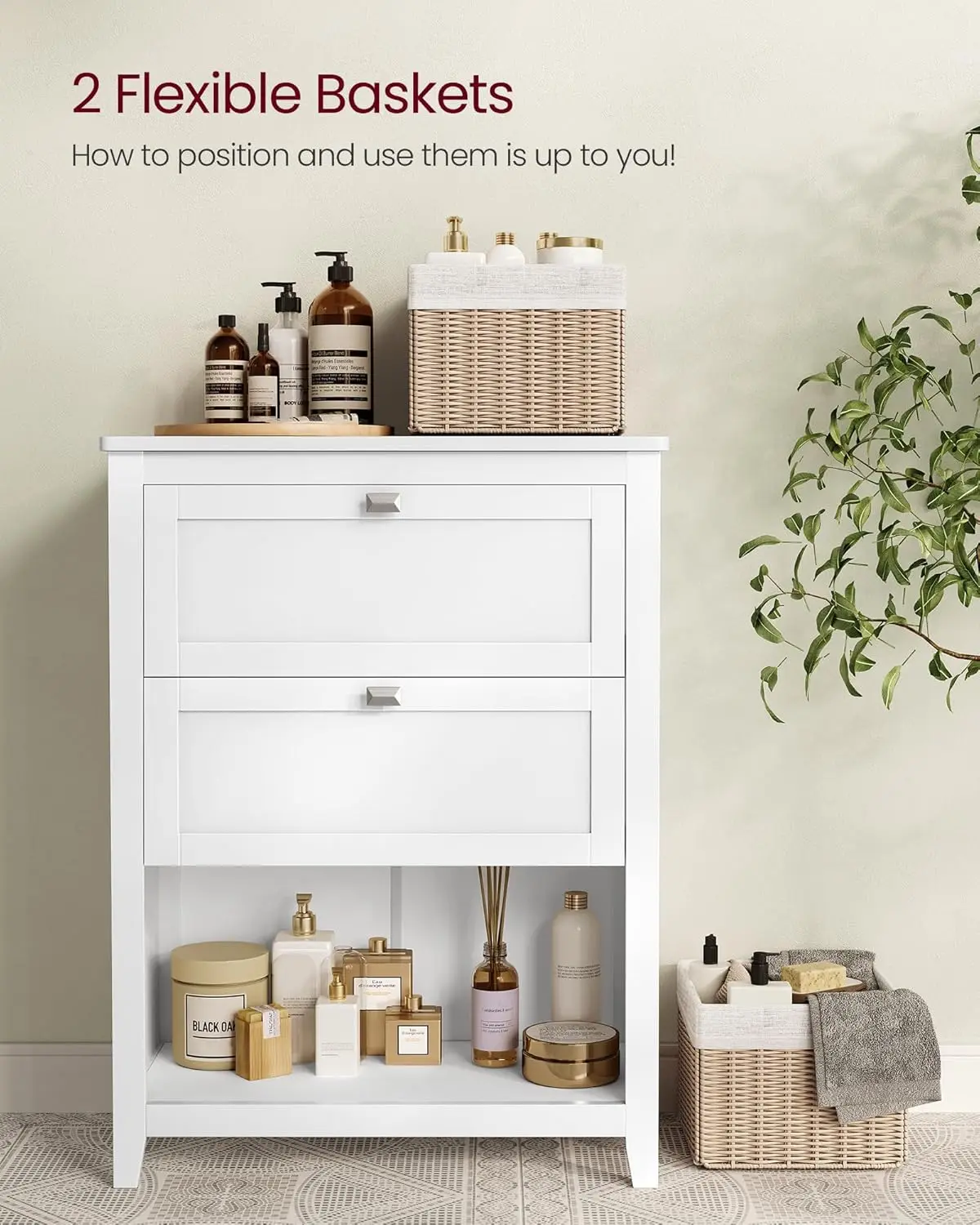 Bathroom Cabinet Storage Cabinet Bathroom Organizers 2 Drawers 1 Adjustable Divider 2 Baskets Sideboard 11.8 x 23