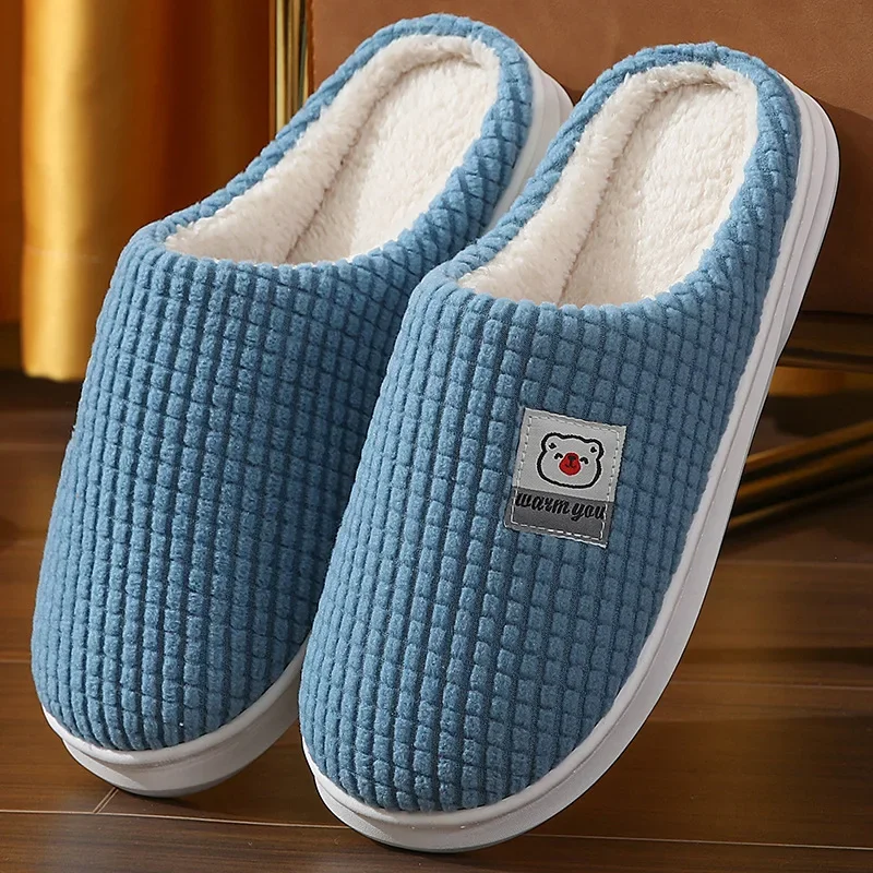 New Fashion Indoor Slippers Women Men Winter Thick Sole Home Warm Couples Shoes Non-Slip Flat Platform Women's Cotton Slippers