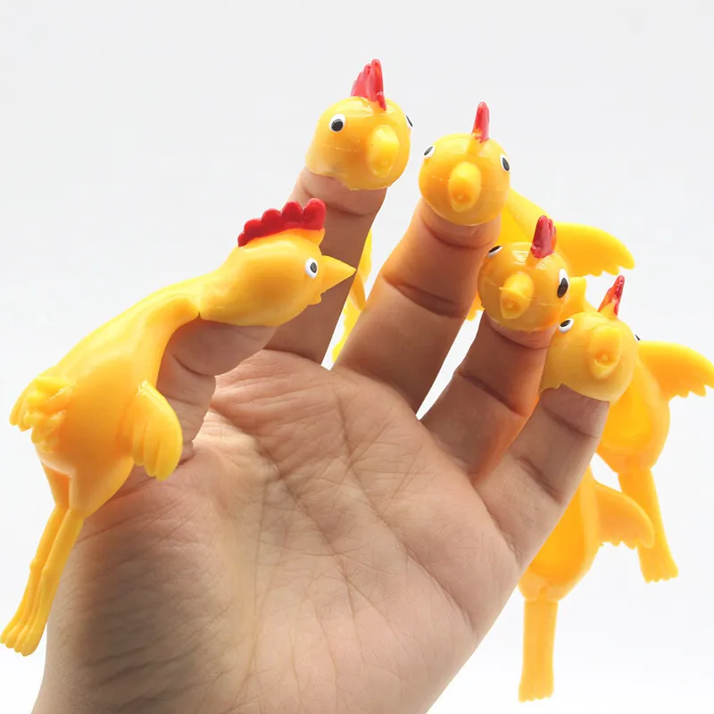 

10Pc/Set Novelty Catapulted Ejection Chicken Toy Light Rubber Finger Prank Flying Toy Slingshot Chicken Finger Toy Turkey Sticky