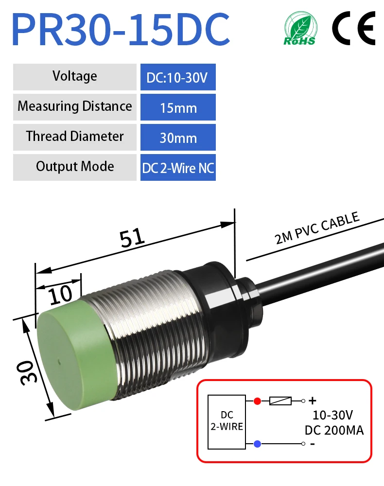 M30 Inductive Proximity Sensor NPN NO/NPN NC, Sensing: 12mm (Availablle M30 Inductive Proximity Sensor NPN NO/NPN NC, Sensing: 12mm (Availablle