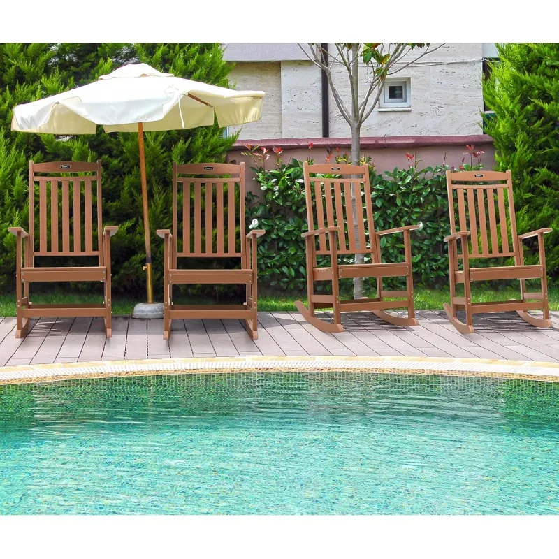 Patio Rocking Chairs Set of 4,Poly Lumber Rocker,All Weather Outdoor,High Back Porch ,Cracker Barrel