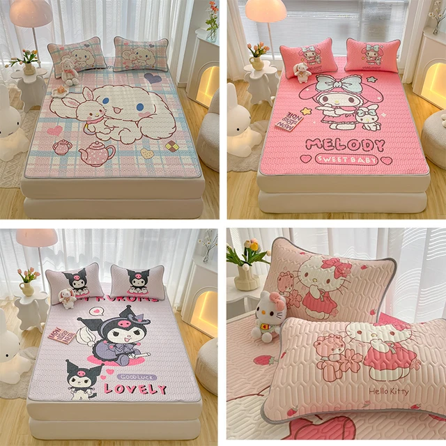 Sanrio-sábana de cama Hello suave, Kawaii, Cinnamoroll, My Melody, banda de goma elástica Anime, Funda de colchón antideslizante, _ - AliExpress Mobile