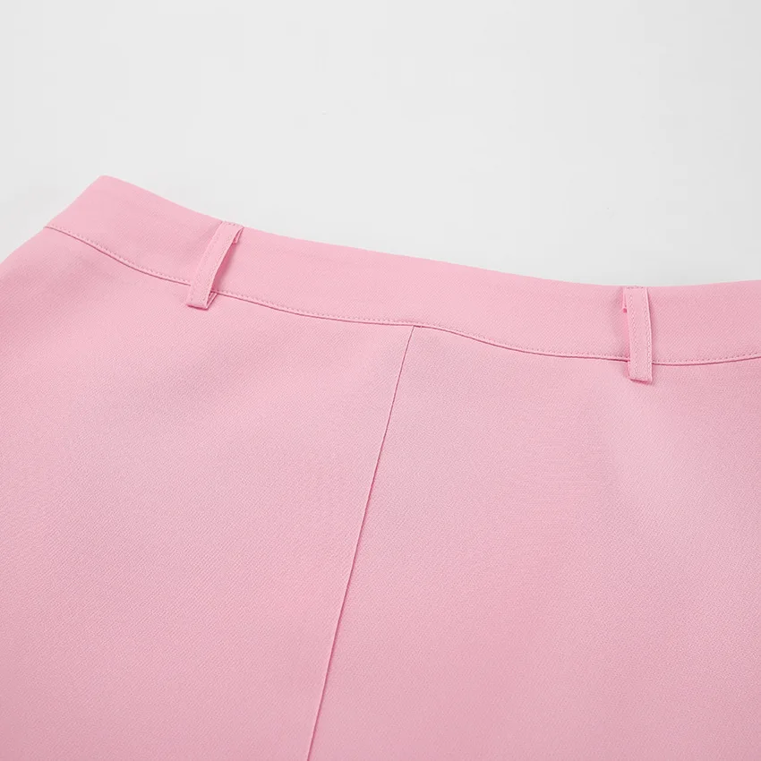 Pink Skirt Set Sleeveless Vest Short Top + High Waist Slit Long Two Pieces Women Outfit