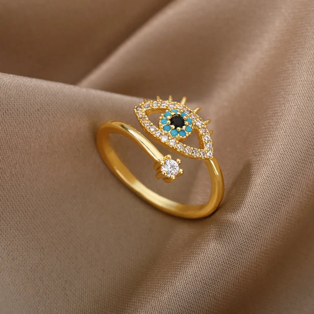Zircon Evil Eye Rings Gold Color Stainless Steel Finger Ring