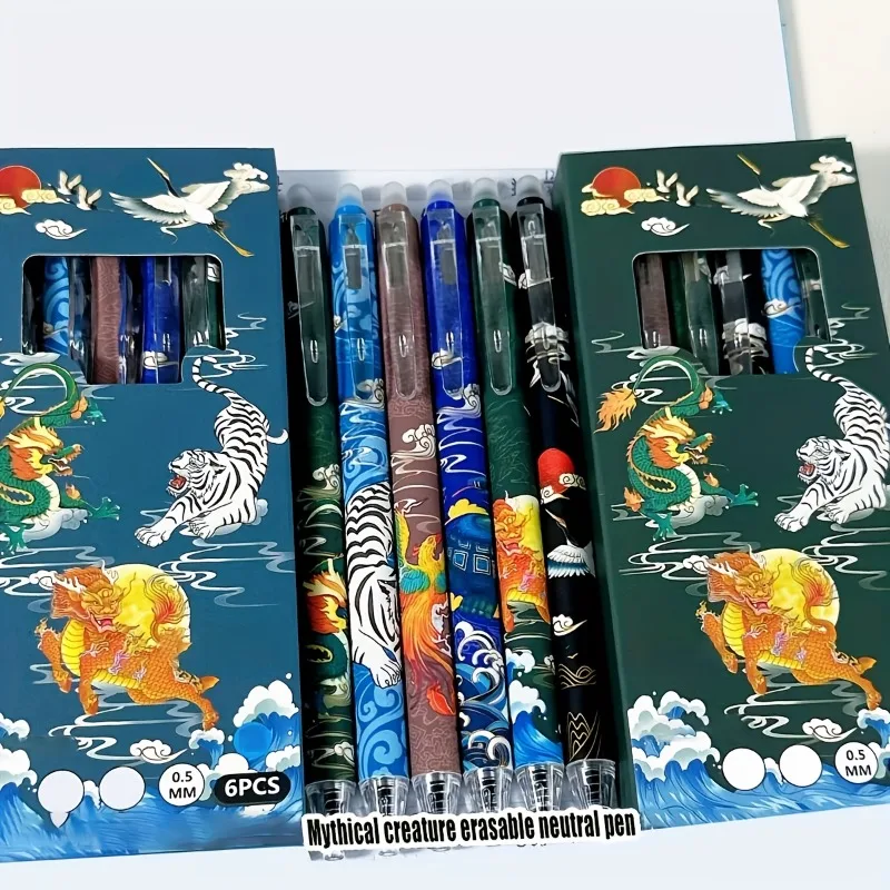 27pcs/set Chinese Mythological Elements with A Neutral Pen Tip of 0.5mm, Black/blue Color Ink, Smooth and Fast Drying Writing
