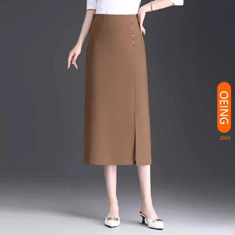 

Women High Waist Slim Fit Coffee Black Long Bodycon Suit Pencil Skirt 2024 Spring Elegant Chic Office Lad Plus Size 4XL 2921