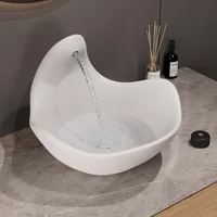 Artistic Concrete Bathroom Sink with Built-in Faucet and Pop-up Drain, Top Mount Bathroom Sink Bowl, Gray White 1