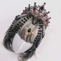Baroque Vintage Black Crystal Rhinetone Tiaras And Crowns For Women Bride Tassel Princess Queen Diadems Wedding Hair Accessories 2
