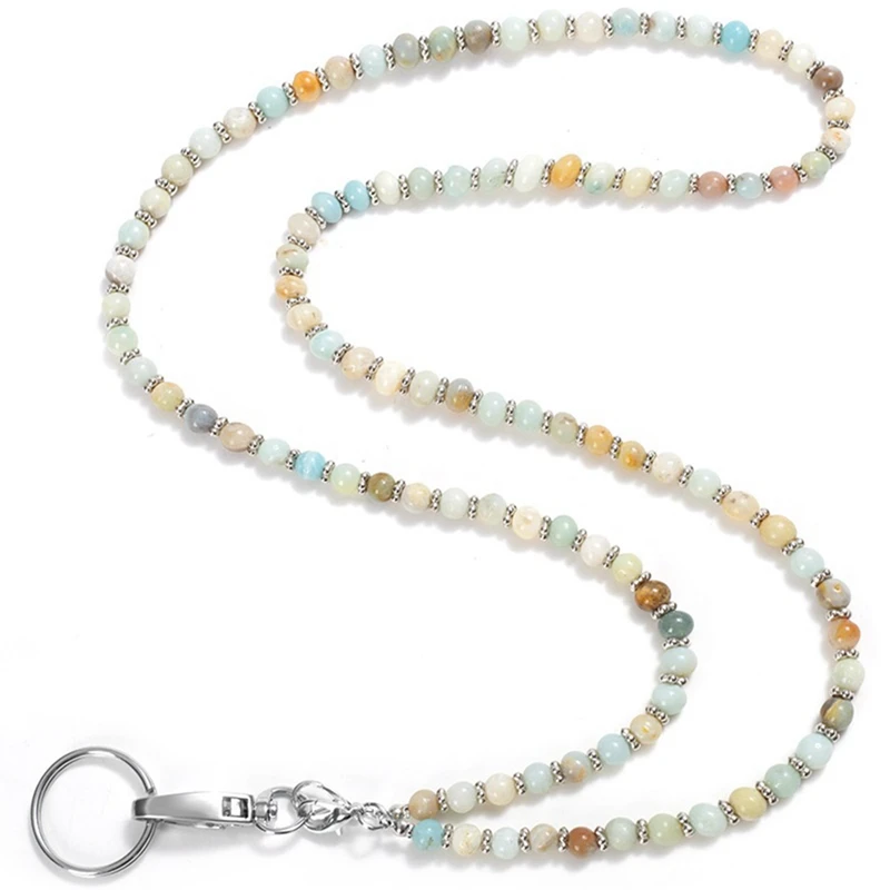 

Beaded Lanyard For ID Badges And Keys, Cute Teacher Lanyard, Natural Stone Lanyard For Women Easy Install Easy To Use