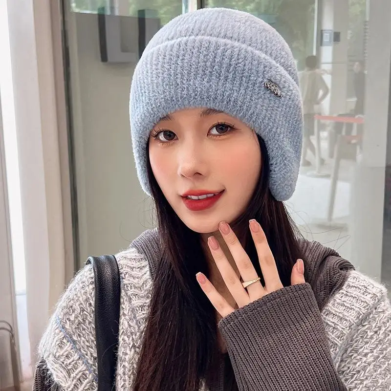 New Women Soft Beanie With Earflap Casual Winter Hat Streetwear Faux Fur Warm Caps For Female