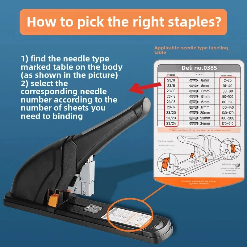 Thickened Heavy Duty Stapler 23/23 Thickened Large Staple Nail Gun Can Nail 210 Pages