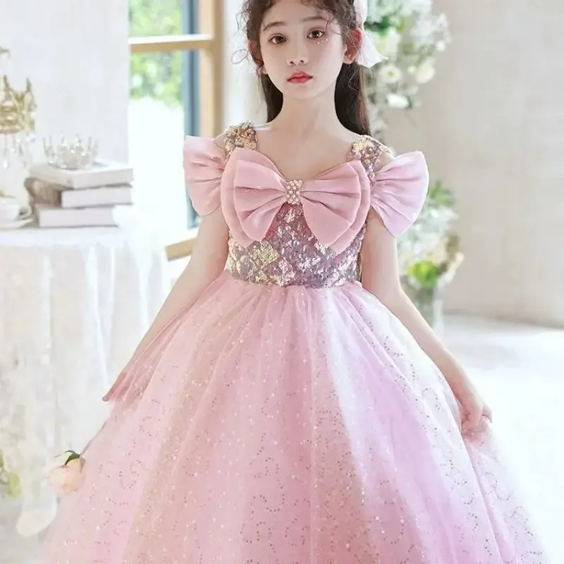 

Banquet Dress for Girls Teenage Children Luxurious Sequins Elegant Princess Outfit Weddings Bridesmaid Clothes Hostess Costumes