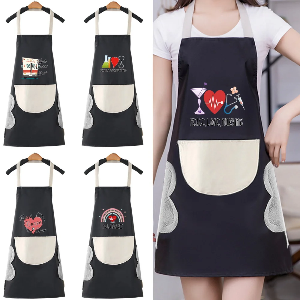 

New Kitchen Apron Women Household Cleaning Waterproof Pinafore Cooking Baking Adult BIb Nurse Pattern Cafes Studios Uniform