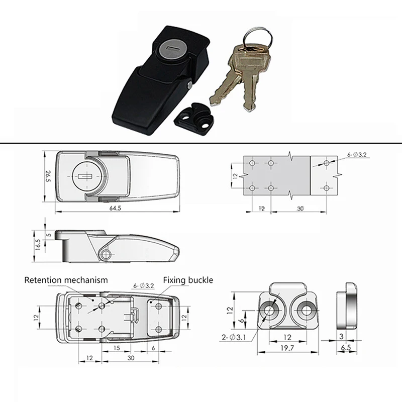 New 1set Cabinet Black Coated Metal Hasp Latch DK604 Security Toggle Lock With Two Keys