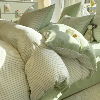 Washed Cotton Striped Bedding Set 1
