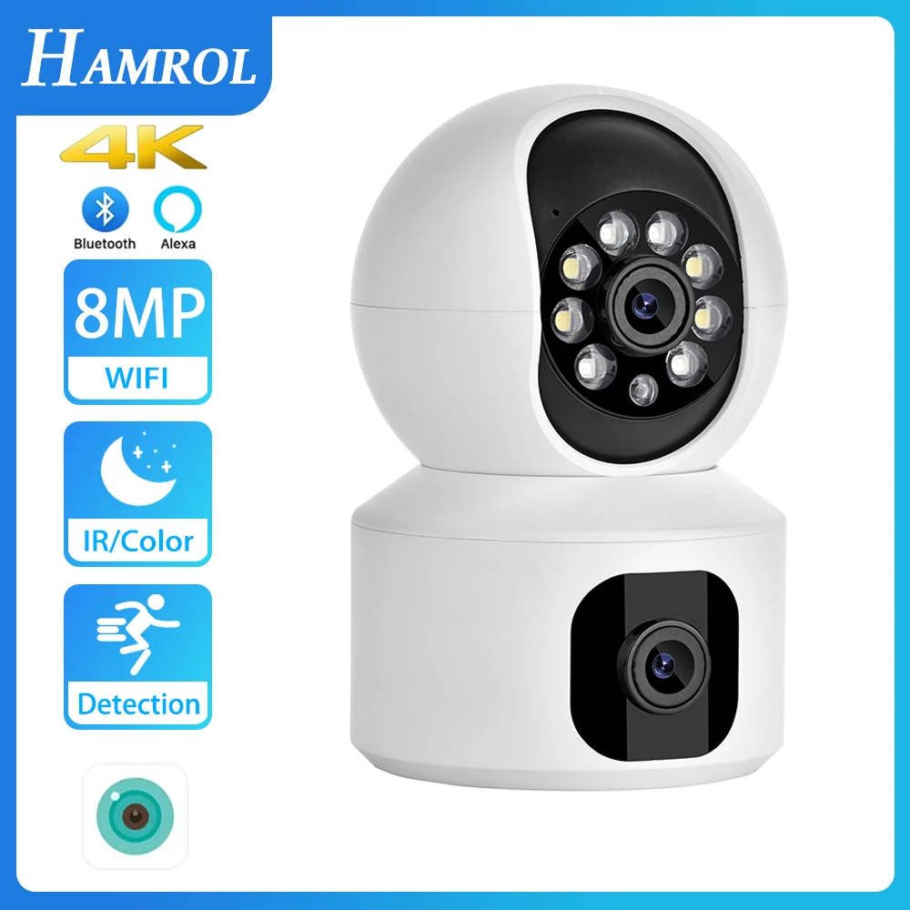 

HAMROL 8MP Dual Lens PTZ WiFi Camera AI Human Detection Two-Way Audio Baby Monitor Outdoor/Indoor 4MP Home Security CCTV Camera