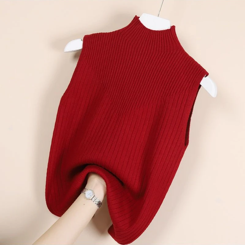 

Women Fashion Fitted Basic Ribbed Knit Tank Tops Vintage High Neck Sleeveless Female Camis Chic Vest Top Mujer 2023