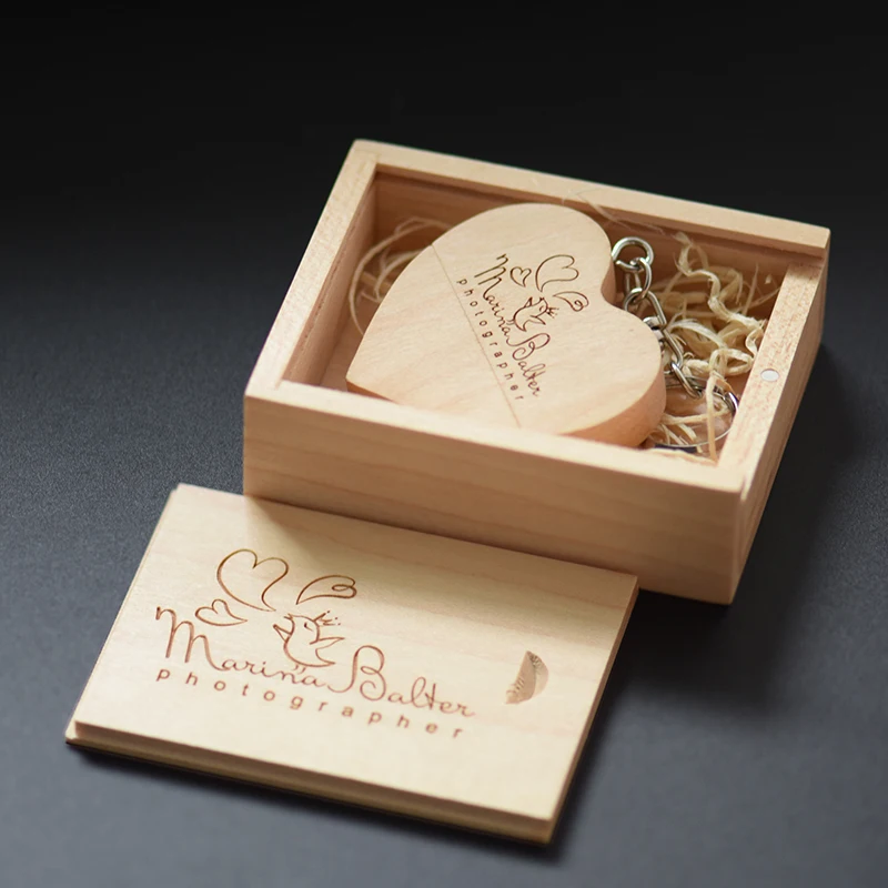 Wooden Heart USB Flash Drive Memory Stick Pen drive Logo Customized Gift - Image 4