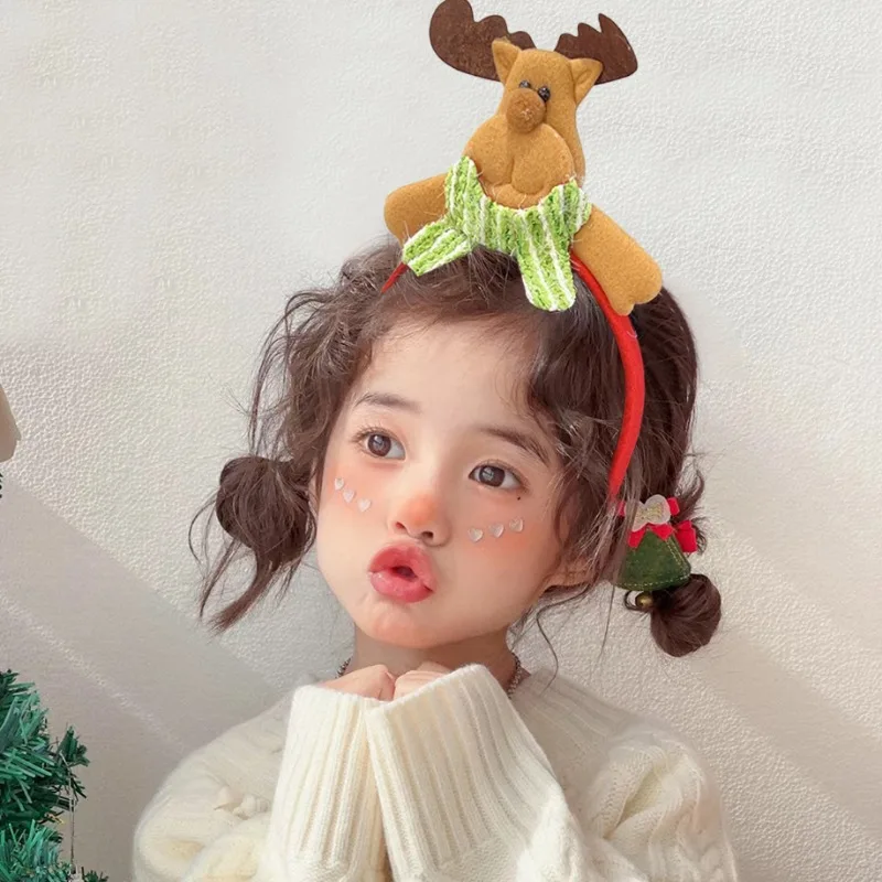 Christmas Children Cartoon Headwear Santa Claus Reindeer Snowman Headdress Party Decoration Fabric Headband Festival Party Gift