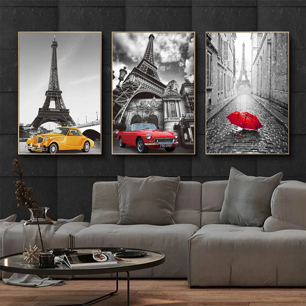 

Canvas Painting Modern Building Landscape Wall Art Pictures Painting Paris Eiffel Tower Poster For Living Room Wall Home Decor