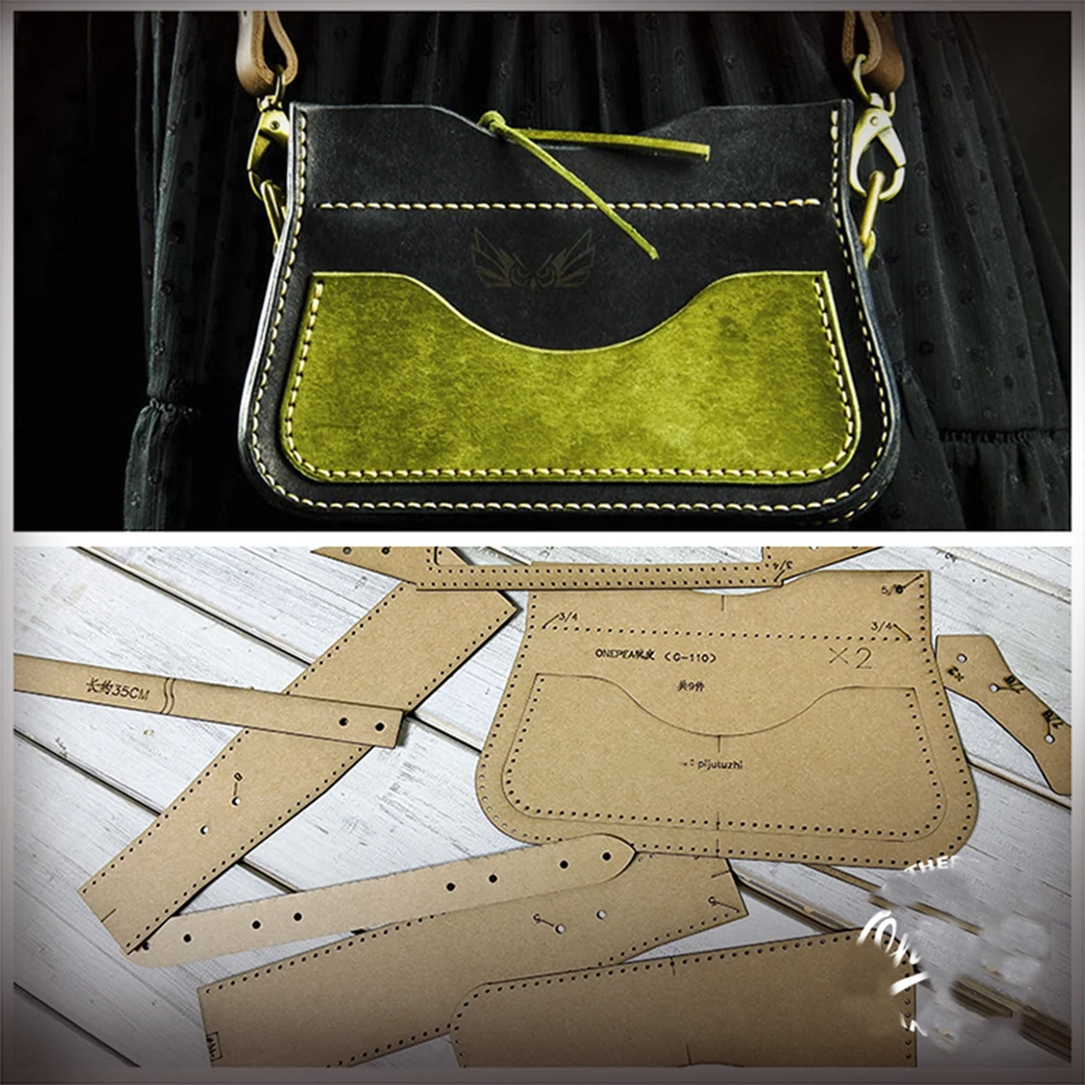 diy Leather kraft vintage shoulder bag die cutting kraft paper sewing pattern hollowed stencil template 20x13x5cm