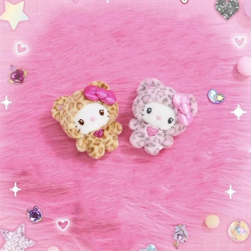 Sanrios Leopard Print Bear Series Hello Kitty Keychain Pendant Cartoon Kitty Cat Plush Doll Pendant Keychain Bag Decoration Gift
