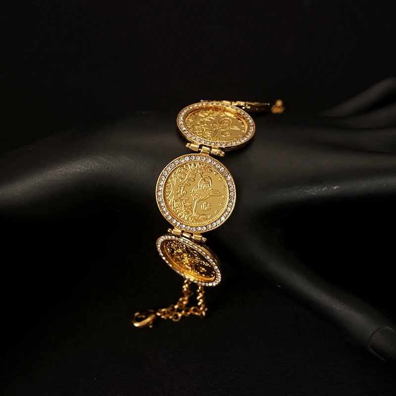 Gold Plated Turkish Coin Bracelet Chain For Women Arabic Totem Charm Bracelets Muslim Wedding Jewelry Bridal Gifts