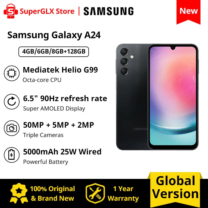

Смартфон Samsung Galaxy A24 4G, Android 13, 6,5 дюйма, 90 Гц, 5000 мАч, 25 Вт, тройная камера 50 МП