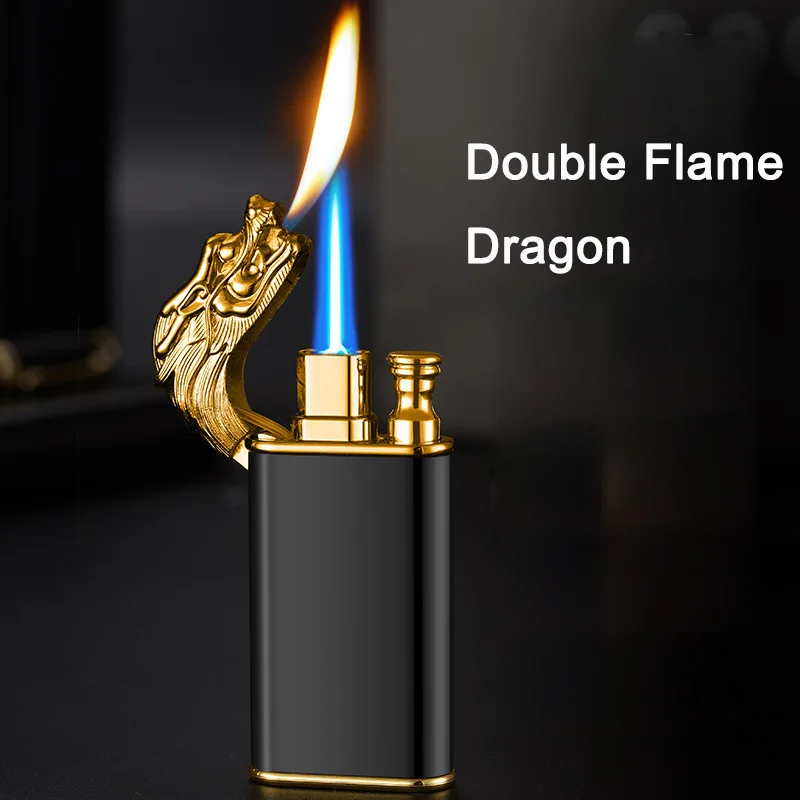 

50pcs/lot New Windproof Double Flame Cigar Torch Lighter Dragon Tiger Crocodile Dolphin Glow Lighter Luminous