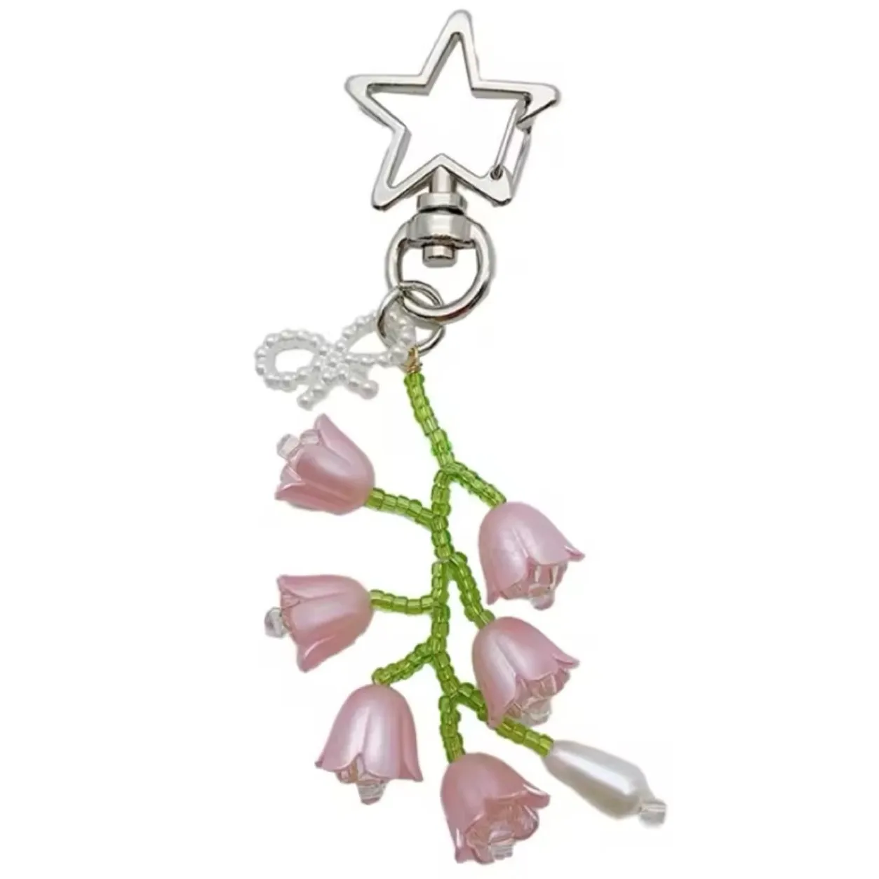 Flower Keychain Elegant Beads Holder Portable Keyrings For Car iPhone Accessories Trendy Women Handbag Bag Pendant Key Chains