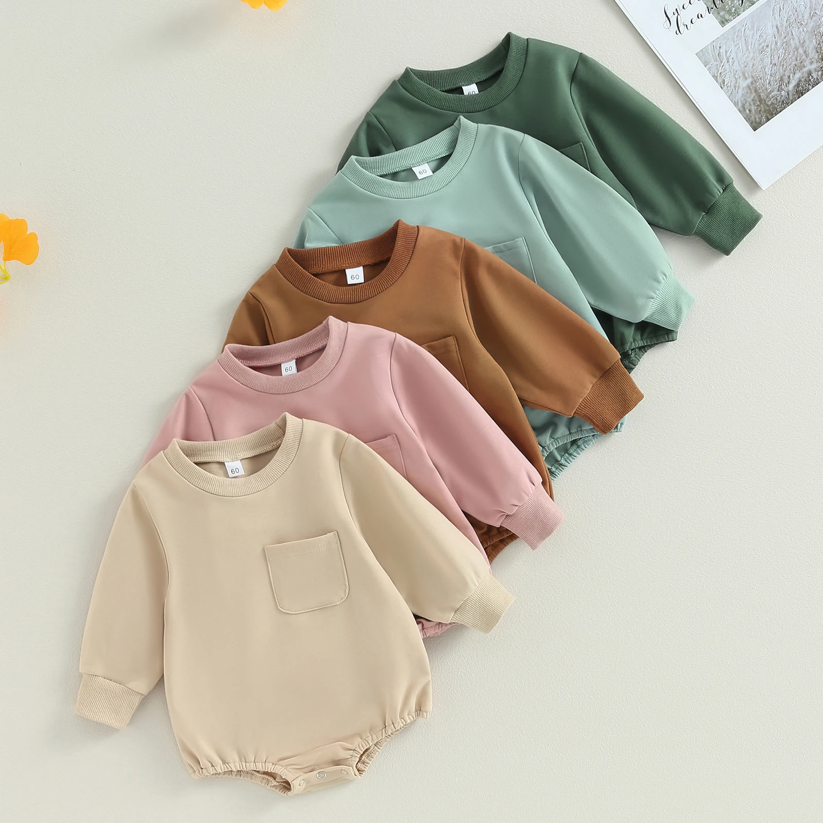 

Bmnmsl Toddler Baby Sweatshirt Rompers Solid Color Long Sleeve Jumpsuit Cute Clothes for Newborn Infant Girl Boy