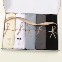 New 5pcs/Box Premium Chiffon Hijabs Solid Color Plain Scarf Muslim Shawls Headscarf Turban Echarpe Foulard Luxury Hijab Pins Box